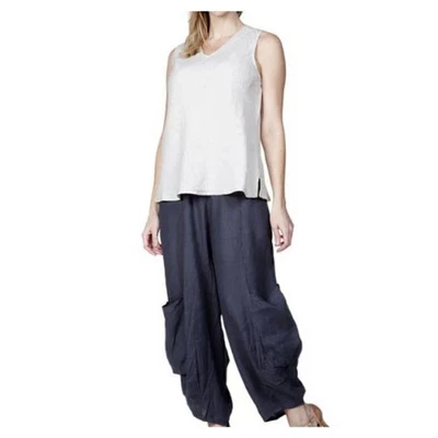 Pantalones de lino Match Point S Lagenlook holgados relajados grandes bolsillos laterales boho hippie Foto 1 de 4