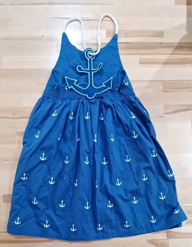Vestido Ancla Niña Talla 4-5 Sin Mangas Náutico Playa Marinero Azul Costero Foto 1 de 4