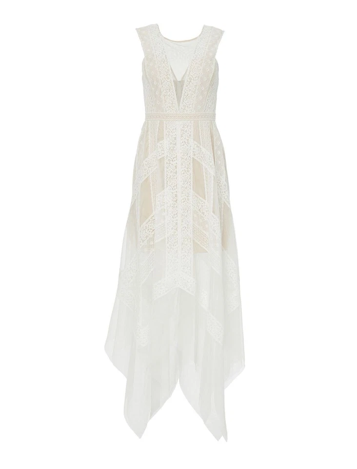 NWT BCBG MaxAzria Andi in Off White Nude Lace Handkerchief Hem Sheer Dress 2 - Image 1 of 4