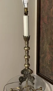 VINTAGE BRASS LAMP LARGE CANDLESTICK HOLDER CONVERTED TO TORCH LAMP 36” MCM - Picture 1 of 21
