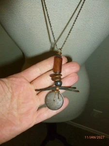 Vintage Estate Modernist Necklace Large Mixed Materials Pendant & Sterling Chain - Picture 1 of 6