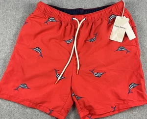 Tommy Bahama Swim Shorts Men's Medium Red Marlin AOP Lined Beach Logo NEW NWT - Picture 1 of 13