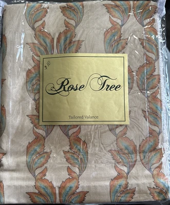 Rose Tree Miranda Tailored Valance 14x80 – Red Orange Turquoise Feather Floral - Image 1 of 2