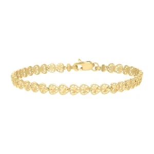 10kt Yellow Gold Womens Heart Link Bracelet 7 Inches - Picture 1 of 1