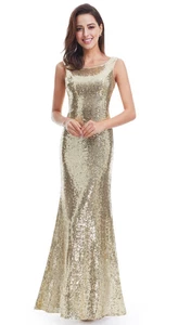 Ever Pretty Back Cowl Neck Dress Cocktail Party Sequin Sleeveless Gold Size 8 - Picture 1 of 14