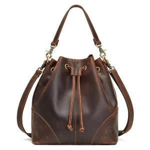 Genuine Leather Bucket Bags for Women Drawstring Crossbody Purses Shoulder To... - Picture 1 of 7