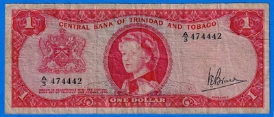 TRINIDAD AND TOBAGO $1 1964 P-26c QE II  Circulated Note A/3 474442 - Image 1 of 4