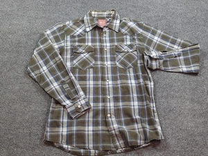 Wrangler Shirt Mens Medium Blue Gray Plaid Pearl Snap Long Sleeve Cowboy Western - Picture 1 of 9