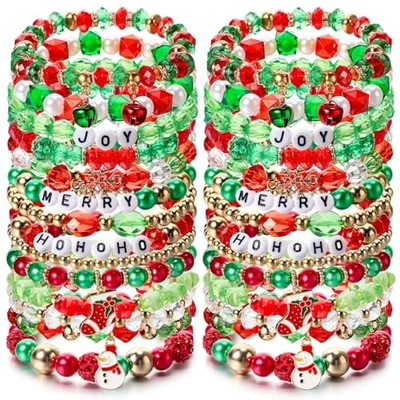 32 Piezas Pulseras con Cuentas de Navidad Copo de Nieve Botas Muñeco de Nieve Campana Dijes Cuerda  Foto 1 de 4