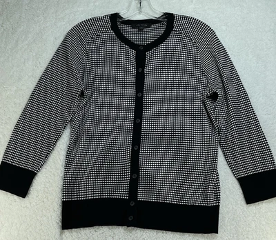 Blusa Ann Taylor para mujer grande negra blanca estampada abotonada elástica Foto 1 de 4