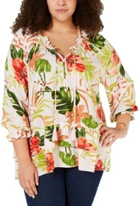 New Style & Co. Women Plus Floral Ruffle Long Sleeve Hi Low Blouse Top Size 1X - Picture 1 of 2