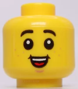 Lego Yellow Head Child Black Eyebrows Freckles Small Open Smile with Top Teeth - Picture 1 of 1