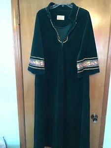 Vintage San Souci durchgehender waldgrüner Morgenmantel verziert durchgehender Reißverschluss Gr. 10 - Bild 1 von 13