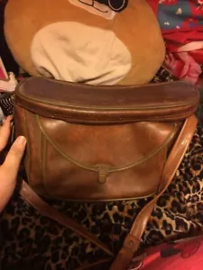 Vintage 2 Compartment Brown Leather Film Camera Bag Case Used Good Condition - Picture 1 of 6