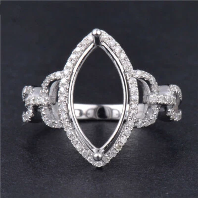 Anillo semi montaje diamante natural sólido de 14K corte marquesa 10x5 mm Foto 1 de 4