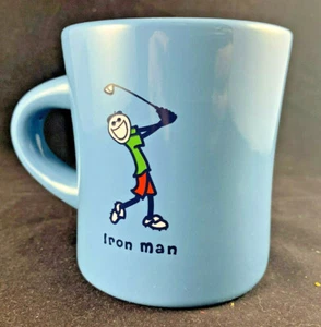 IRON MAN GOLFER GOOD HOME BY LIFE IS GOOD BLUE GOLF COFFEE MUG CUP STICK FIGURE - Picture 1 of 4