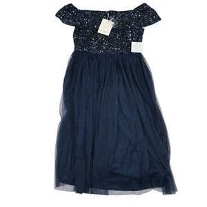 Maya Deluxe Women's Bardot Dress Midi High Empire Waist Sequins Embellished. 14 - Picture 1 of 8