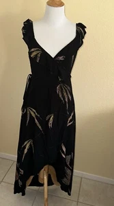 O'Neill Alana Printed High-Low Midi Wrap Dress Black Floral Small - Picture 1 of 13