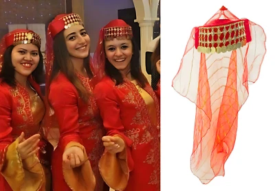 Red Colour Women's Fez Hat, Henna Night Costume, Traditional Bachelorette Hat Foto 1 de 4