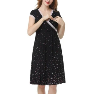 Kimi & Kai Jay Maternity Nursing Nightgown - Black Dots - Size Small - Picture 1 of 7