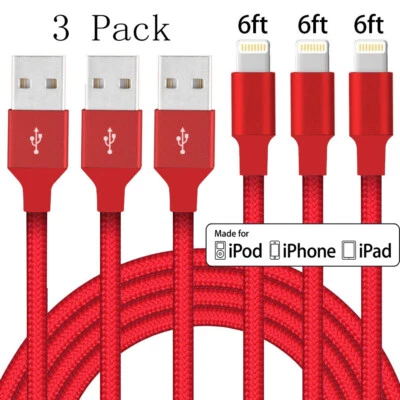 3 Pack Fast Charger USB Cable For iPhone 6/7/8 Plus /XR/Xs/Max 11/12/13 Pro Ipad - Image 1 of 4