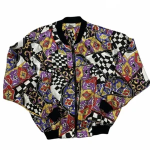 Papell Too Women's Jacket VTG 80's S Zip 2 Pocket Checkered Bomber All-Over - Picture 1 of 4