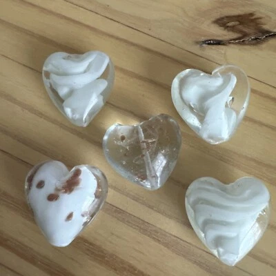 5 Lampwork Glass MIXED WHITE  HEART 3D Puffy  Approx 30mm Heart Beads - Image 1 of 4