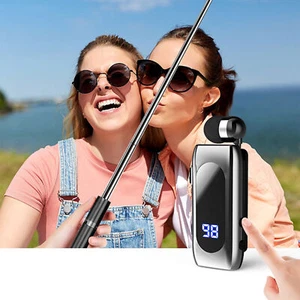 Bluetooth 5.2 Wireless Headset Retractable Earbud Single Sport Earphone Earpiece - Picture 1 of 17
