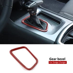 Gear Shift Panel Trim Bezel Decor Ring for Dodge Charger 2015+ Red Carbon Fiber - Picture 1 of 10