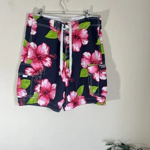 Vtg Abercrombie Blue Pink Floral Board Shorts Swim Drawstring Mens Sz L - Picture 1 of 7