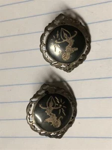 Vintage rare SIAM Niello STERLING SILVER dancer screw EARRINGS AMFARCO filigree - Picture 1 of 1