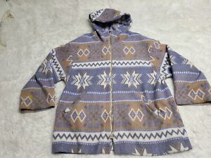 VTG NY 10018 Fleece Jacket Womens M Aztec Southwest Tribal Hood Full Zip Pockets