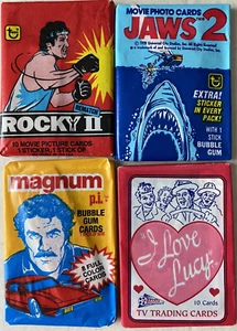 Lot of 4 wax packs ~1978 Jaws 2~1979 Rocky ~ 1983 Magnum P.I. 1991 ~ I Love Lucy - Picture 1 of 5