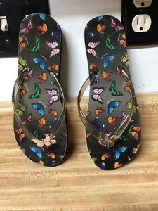 Juicy Couture Butterfly Glitter Flip Flops Smoke Gray W/ Butterfly Charm 8 - Picture 1 of 3