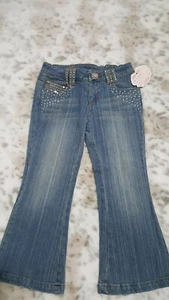 NWT Lipstik Girls Light Blue Denim Jeans Sz 4 Rhinestones Decor Adjustable Waist - Picture 1 of 9