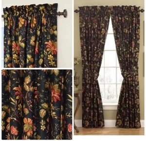 Waverly Home Felicite Noire Set Of 7 Curtain Panel Drape 84” Jacobean Botanical - Picture 1 of 7