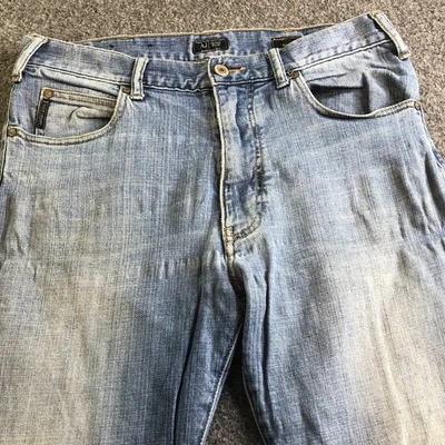 Jeans Armani J31 Para Hombre 32x32 Azul Elastizado Logo Emblema Recto Calce Regular Denim Foto 1 de 4