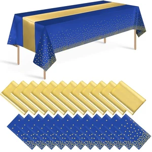 24 Pack Blue and Gold Tablecloth and Table Runner Party Decorations, Royal Bl... - Picture 1 of 8