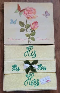 Juego de toallas Cannon Royal Terry His Hers de colección borde amarillo verde 4 piezas con caja sin usar - Imagen 1 de 6