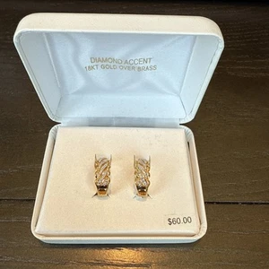 Pendientes de aro con detalles de diamantes de oro de 18 k sobre latón nuevos  - Imagen 1 de 8