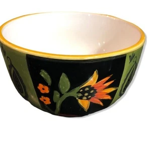 222 Fifth Arabian Flower Soup/Salad/Cereal Bowl Black Orange Boho Southwest - Picture 1 of 6