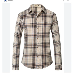 SSLR Damen 4XL Flanellhemd Langarm kariert Button Down beige braun - Bild 1 von 12