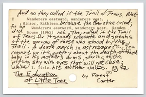 Postcard Excerpts from The Education of Little Tree by Forest Carter 1996 - Picture 1 of 2