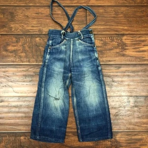 VINTAGE 30S YOUTH BRONCO BUSTER DENIM JEANS DISTRESSED SUSPENDER 19" WAIST TALON - Picture 1 of 9