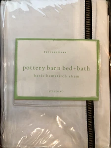 NEW Pottery Barn Standard Sham Hemstitch White Black 100% Cotton - Picture 1 of 2