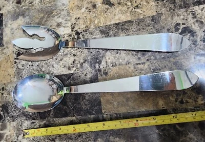 MID-CENTURY COMMONWEALTH SILVERPLATED LARGE SALAD SERVING FORK & SPOON 🍅🥗 - Image 1 of 4