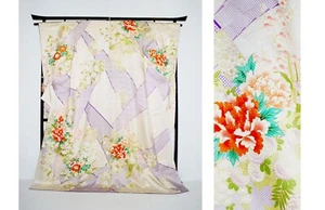 Furisode Kimono Robe XL White Silk Wedding Dress Vintage Japanese Floral F/S - Picture 1 of 15