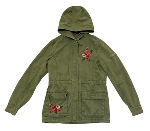 Abercrombie Kids Girls 15/16 Hoodie Military Utility Jacket Canvas Floral Y2K - Picture 1 of 11