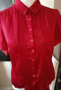 Oasis women's Pure Washed Silk Red Short Sleeve Blouse Sz12. Casual. - Picture 1 of 7