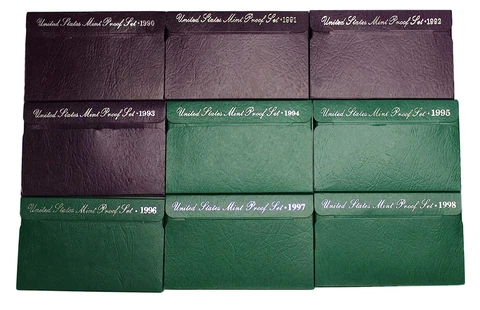 1990 S -1998  Set Clad Proof Set Run 45 Coins Cover